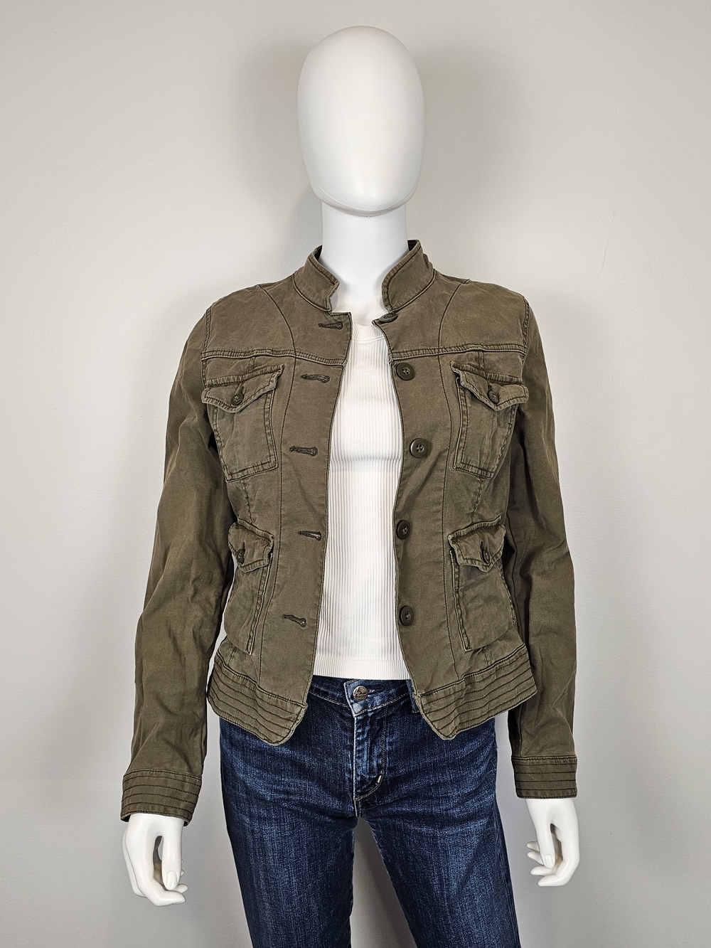 Lucky Brand Olive Green Military-Style Jean Jacket Sz S